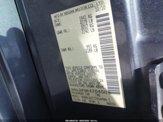 Продажа на аукционе авто 2011 Nissan Altima 2.5 S, vin: 1N4AL2AP1BN420400, номер лота: 46042136