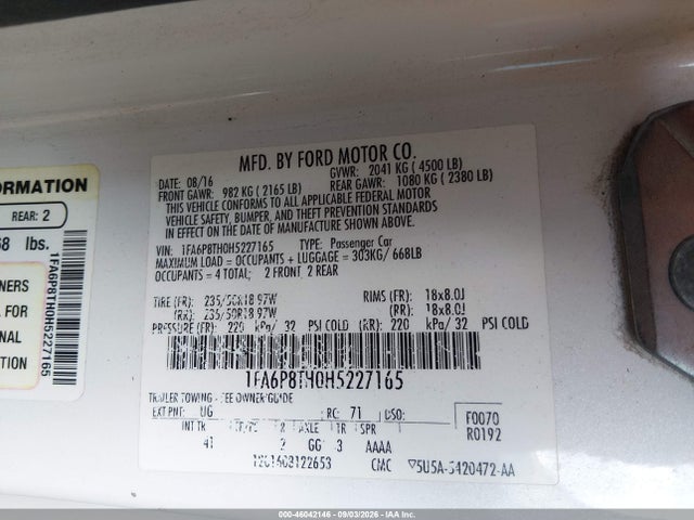 Ford Mustang Ecoboost 2017 1FA6P8TH0H5227165 Image 9