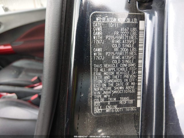 Aukcja sprzedaży 2012 Nissan Juke Sl, vin: JN8AF5MV0CT107630, numer aukcji: 46042147
