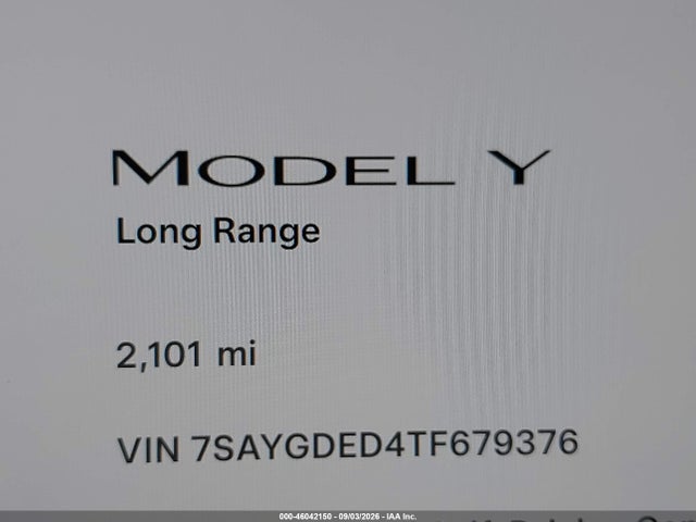 46042150 :رقم المزاد ، 7SAYGDED4TF679376 vin ، 2026 Tesla Model Y Premium Rear-wheel Drive/rear-wheel Drive مزاد بيع