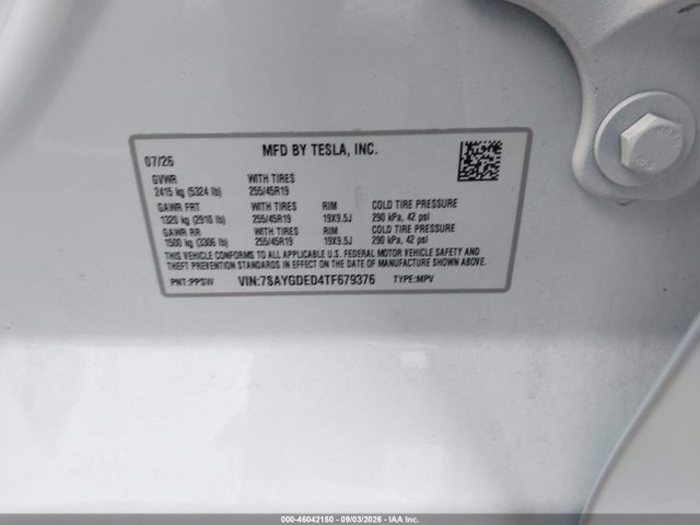 46042150 :رقم المزاد ، 7SAYGDED4TF679376 vin ، 2026 Tesla Model Y Premium Rear-wheel Drive/rear-wheel Drive مزاد بيع