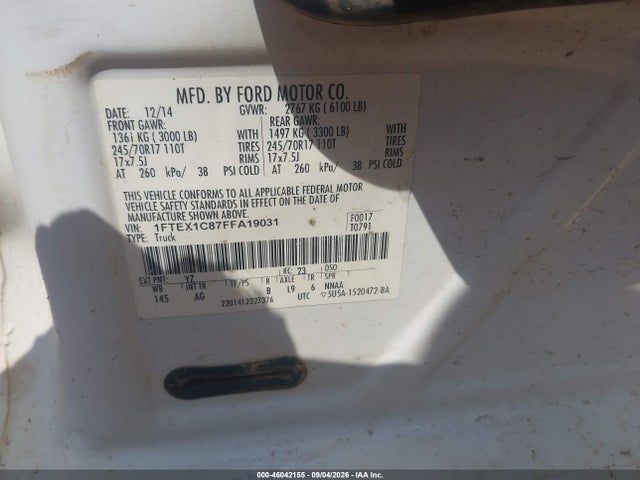 Продажа на аукционе авто 2015 Ford F-150 Xl, vin: 1FTEX1C87FFA19031, номер лота: 46042155