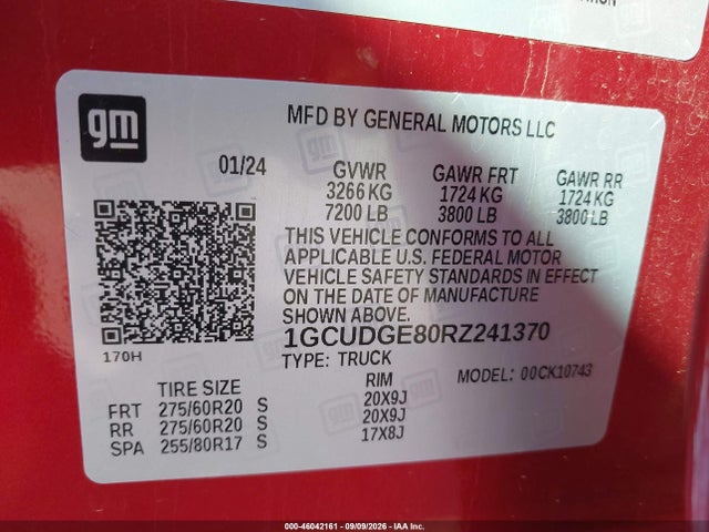46042161 :رقم المزاد ، 1GCUDGE80RZ241370 vin ، 2024 Chevrolet Silverado 1500 4wd  Standard Bed Ltz مزاد بيع