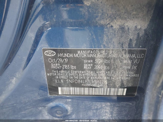 46042165 :رقم المزاد ، 5NPD84LF7LH562213 vin ، 2020 Hyundai Elantra Sel مزاد بيع