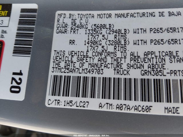 3TMCZ5AN7LM349703 Toyota Tacoma Trd Sport
