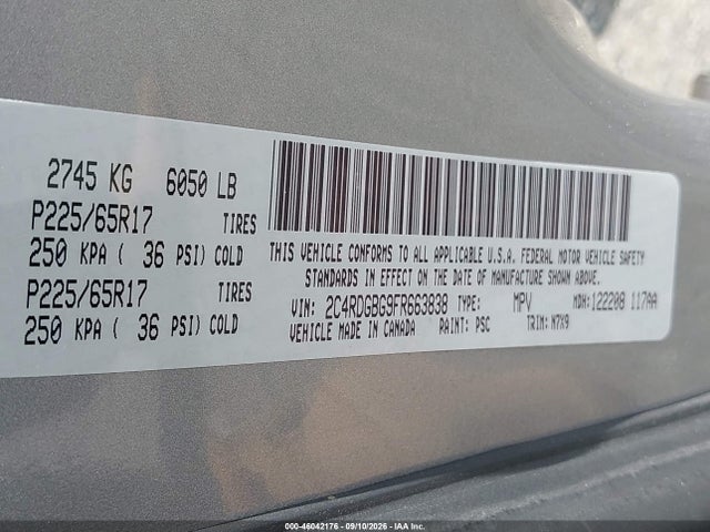 Aukcja sprzedaży 2015 Dodge Grand Caravan Se, vin: 2C4RDGBG9FR663838, numer aukcji: 46042176