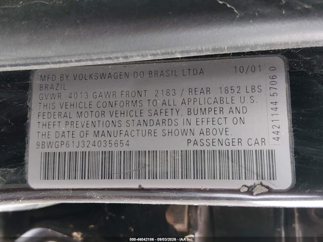 Продажа на аукционе авто 2002 Volkswagen Golf Gls Tdi, vin: 9BWGP61J324035654, номер лота: 46042186