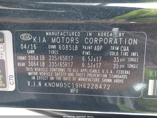 Auction sale of the 2017 Kia Sedona Lx, vin: KNDMB5C19H6228472, lot number: 46042195