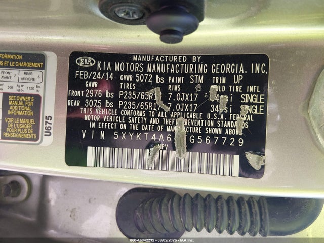 2015 Kia Sorento Lx მანქანა იყიდება აუქციონზე, vin: 5XYKT4A66FG567729, აუქციონის ნომერი: 46042232