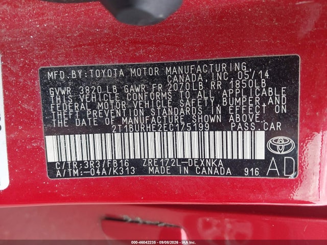 Toyota Corolla Le Plus 2014 2T1BURHE2EC175199 Image 9