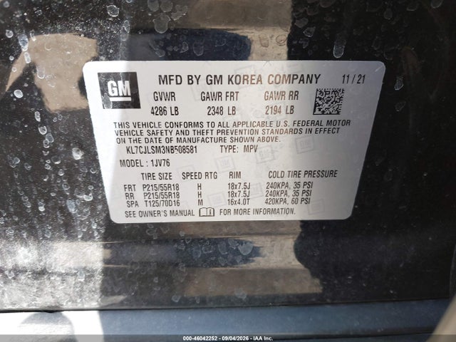Aukcja sprzedaży 2022 Chevrolet Trax Fwd Lt, vin: KL7CJLSM3NB508581, numer aukcji: 46042252