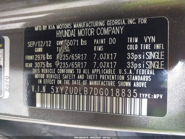 Продаж на аукціоні авто 2013 Hyundai Santa Fe Sport, vin: 5XYZUDLB7DG018835, номер лоту: 46042276