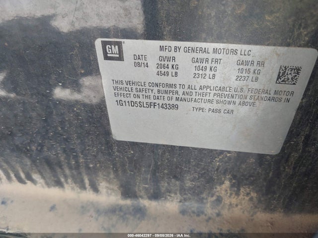 46042297 :رقم المزاد ، 1G11D5SL5FF143389 vin ، 2015 Chevrolet Malibu 2lt مزاد بيع