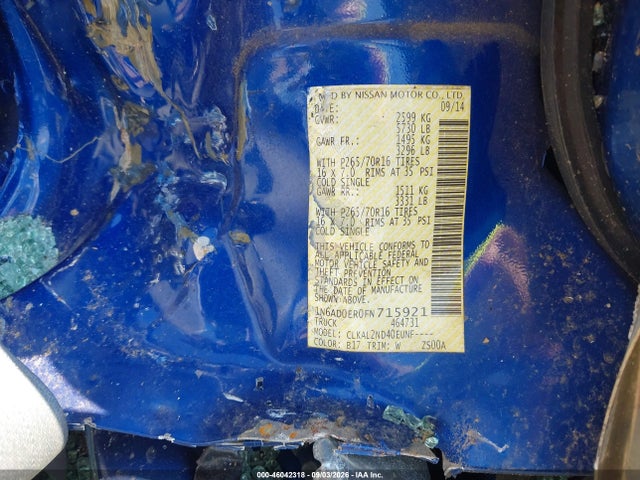2015 Nissan Frontier Sv მანქანა იყიდება აუქციონზე, vin: 1N6AD0ER0FN715921, აუქციონის ნომერი: 46042318