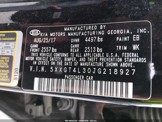 Aukcja sprzedaży 2018 Kia Optima Lx, vin: 5XXGT4L30JG218927, numer aukcji: 46042320