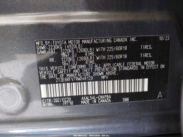 Aukcja sprzedaży 2024 Toyota Rav4 Xse, vin: 2T3E6RFV7RW048129, numer aukcji: 46042322
