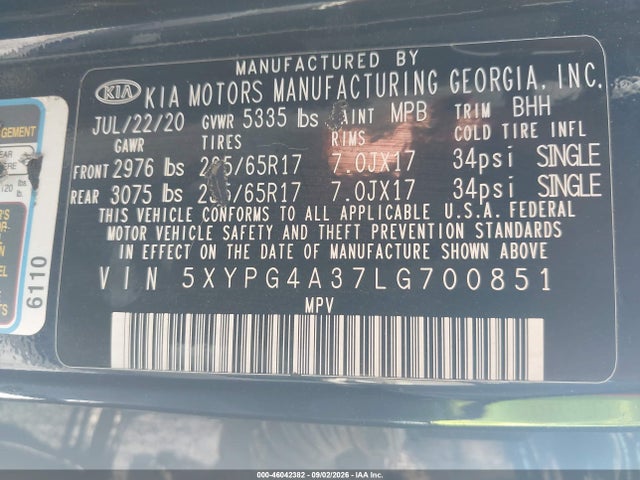 KIA Sorento 2.4l Lx 2020 5XYPG4A37LG700851 Image 9