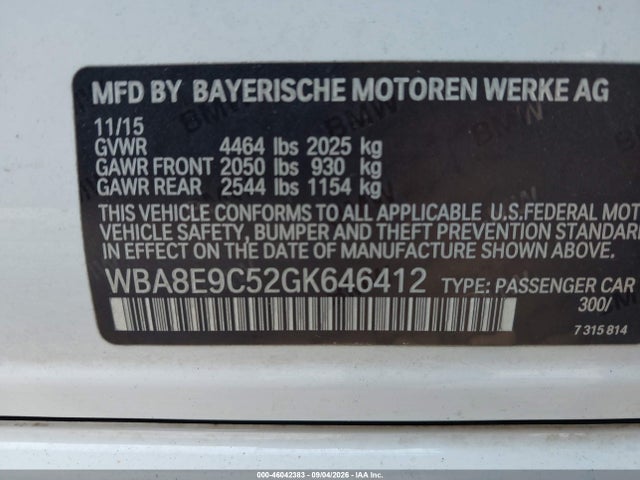 Продаж на аукціоні авто 2016 Bmw 328i, vin: WBA8E9C52GK646412, номер лоту: 46042383