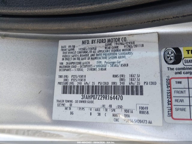 Продаж на аукціоні авто 2009 Ford Fusion Se, vin: 3FAHP07Z29R164470, номер лоту: 46042453
