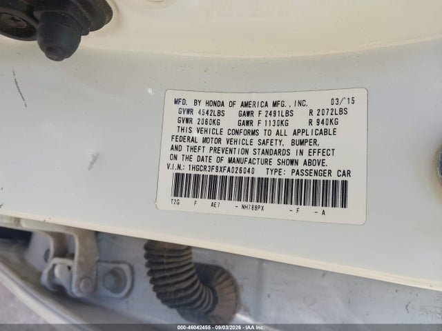 Продаж на аукціоні авто 2015 Honda Accord Touring, vin: 1HGCR3F9XFA026040, номер лоту: 46042455