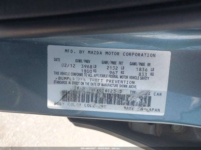 Aukcja sprzedaży 2012 Mazda Mazda3 I Sport, vin: JM1BL1UFXC1612340, numer aukcji: 46042467