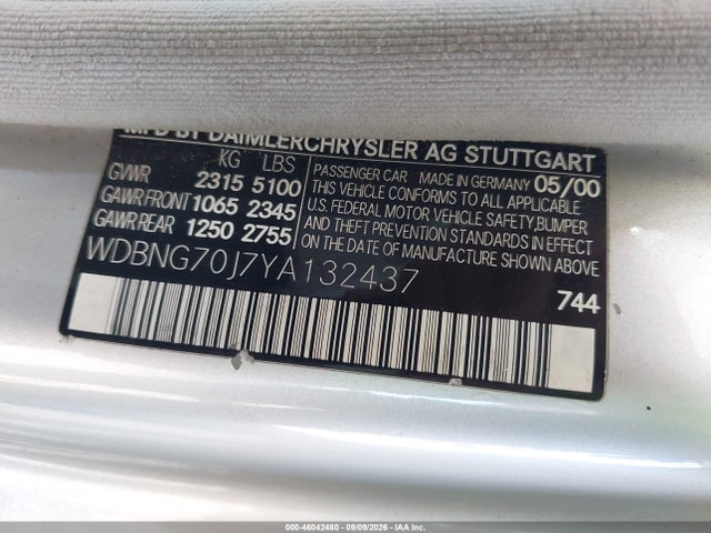 Продажа на аукционе авто 2000 Mercedes-benz S 430, vin: WDBNG70J7YA132437, номер лота: 46042480