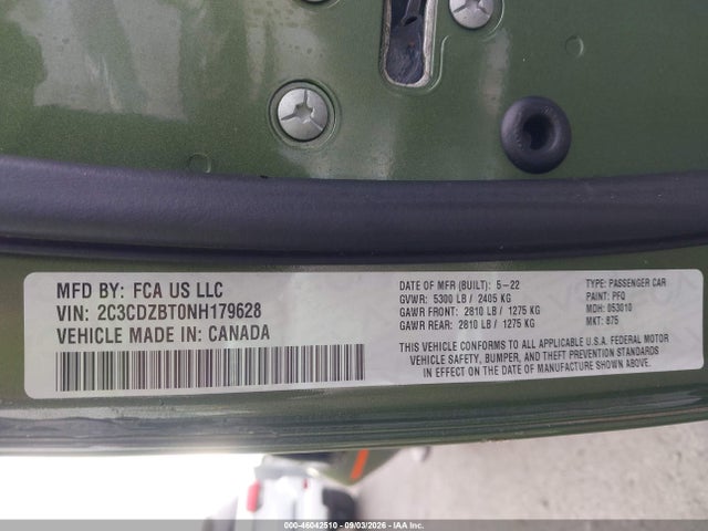 Aukcja sprzedaży 2022 Dodge Challenger R/t, vin: 2C3CDZBT0NH179628, numer aukcji: 46042510