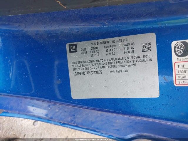 2017 Chevrolet Camaro 1ss მანქანა იყიდება აუქციონზე, vin: 1G1FF3D74H0213085, აუქციონის ნომერი: 46042518