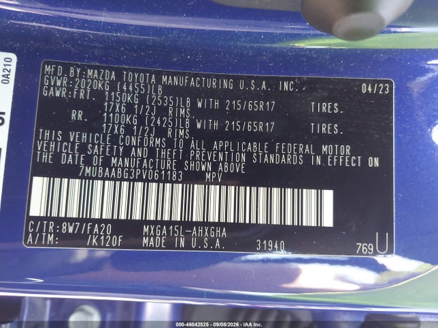 46042525 :رقم المزاد ، 7MUBAABG3PV061183 vin ، 2023 Toyota Corolla Cross Le مزاد بيع