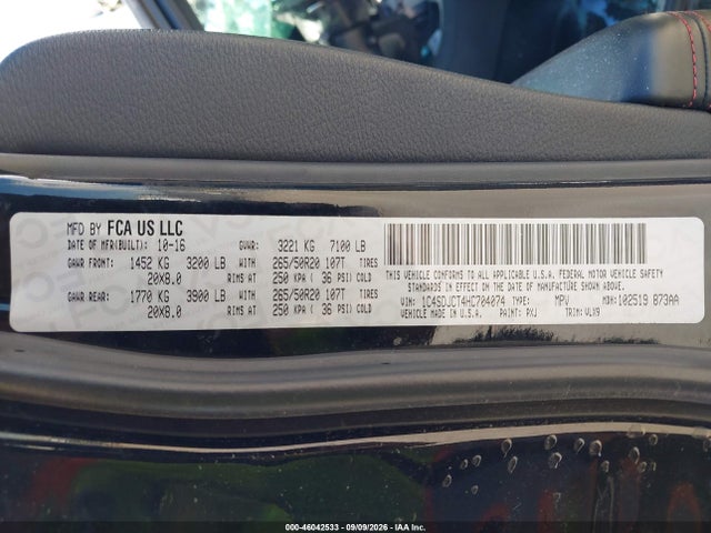 Продаж на аукціоні авто 2017 Dodge Durango R/t Awd, vin: 1C4SDJCT4HC704074, номер лоту: 46042533