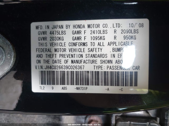 Продаж на аукціоні авто 2009 Acura Tsx, vin: JH4CU26639C026367, номер лоту: 46042558