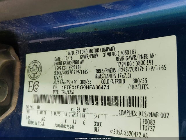 Ford F-150 Xlt 2017 1FTFX1EG0HFA36474 Image 9
