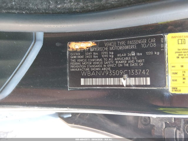 Aukcja sprzedaży 2009 Bmw 535i Xdrive, vin: WBANV93509C133742, numer aukcji: 46042573