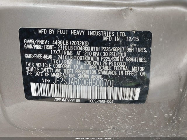 Subaru Forester 2.5i Limited 2016 JF2SJARC0GH500701 Image 9