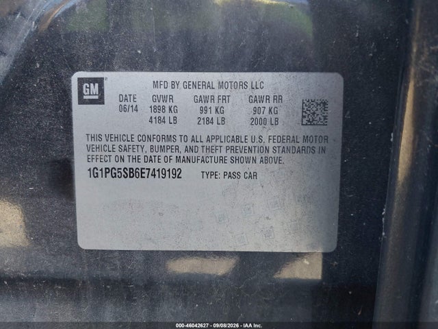Aukcja sprzedaży 2014 Chevrolet Cruze Ltz, vin: 1G1PG5SB6E7419192, numer aukcji: 46042627
