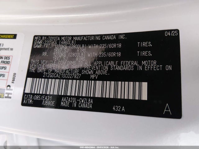 Продаж на аукціоні авто 2025 Lexus Nx 250 Premium, vin: 2T2GDCAZ1SC027827, номер лоту: 46042664
