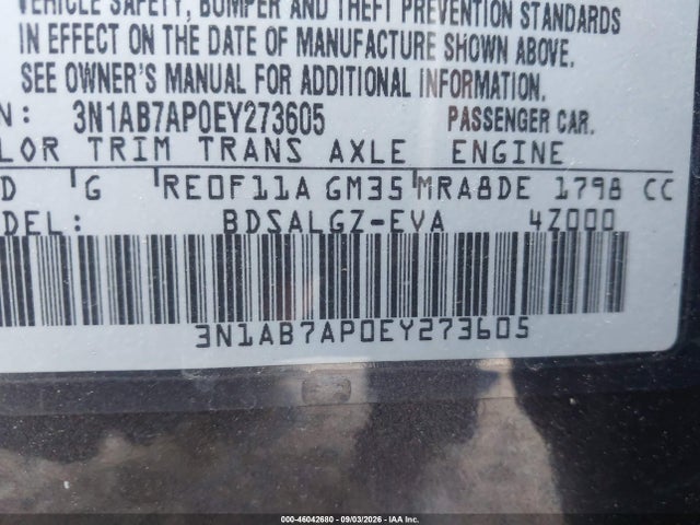 Aukcja sprzedaży 2014 Nissan Sentra Sl, vin: 3N1AB7AP0EY273605, numer aukcji: 46042680