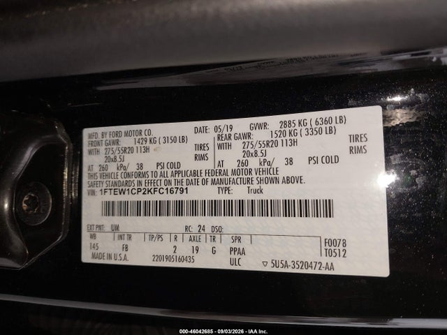 2019 Ford F-150 Xlt მანქანა იყიდება აუქციონზე, vin: 1FTEW1CP2KFC16791, აუქციონის ნომერი: 46042685
