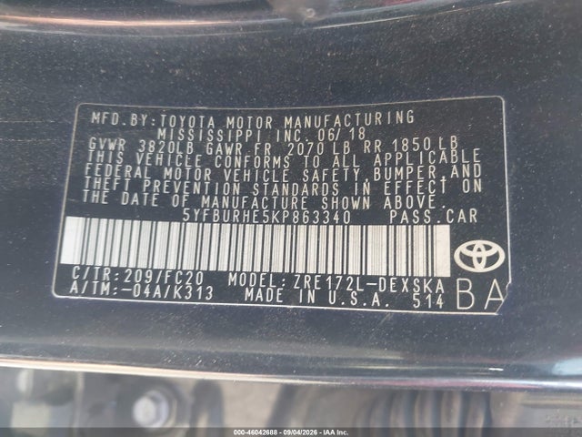 Toyota COROLLA SE 2019 5YFBURHE5KP863340 Image 9