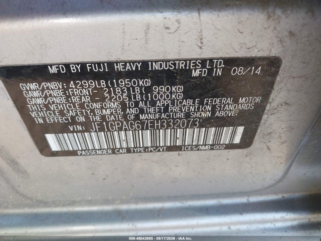 JF1GPAG67EH332073 Subaru Impreza 2.0i Limited