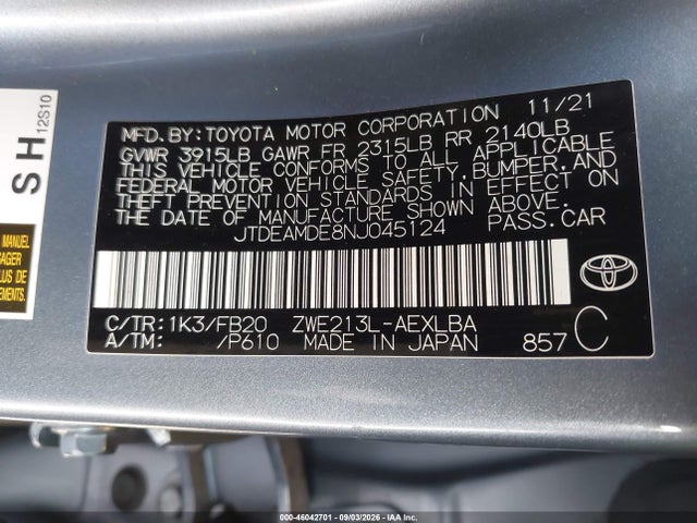 Toyota Corolla Hybrid Le 2022 JTDEAMDE8NJ045124 Image 9