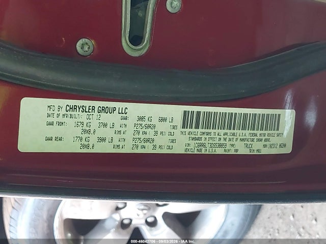 46042706 :رقم المزاد ، 1C6RR6LT3DS538859 vin ، 2013 Ram 1500 Big Horn مزاد بيع