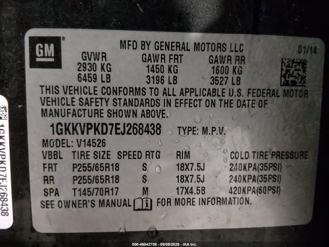 Aukcja sprzedaży 2014 Gmc Acadia Sle-2, vin: 1GKKVPKD7EJ268438, numer aukcji: 46042708