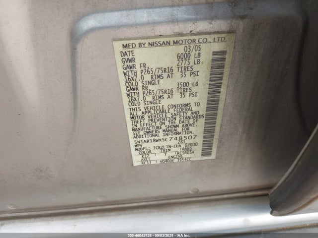 2005 Nissan Pathfinder Se Off-road მანქანა იყიდება აუქციონზე, vin: 5N1AR18WX5C748507, აუქციონის ნომერი: 46042728