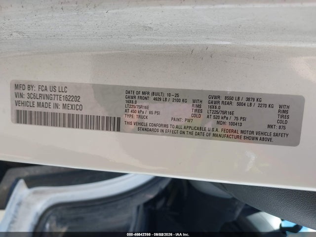 3C6LRVNG7TE162202 RAM Promaster 1500 Tradesman Low Roof 118 Wb W/pass Seat
