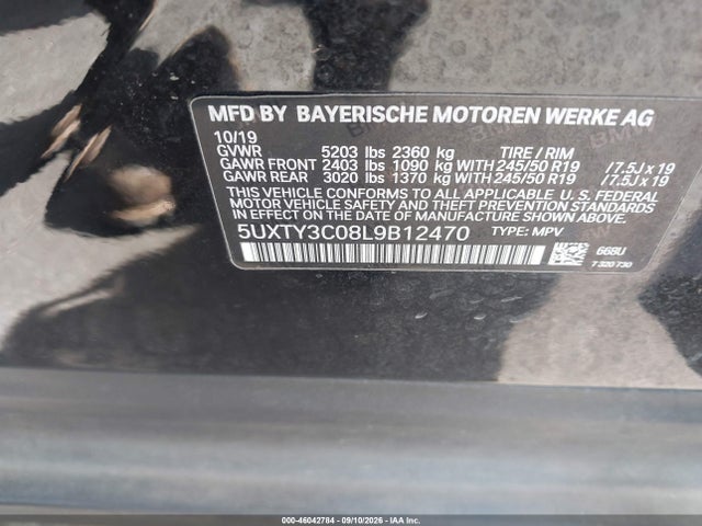 Продаж на аукціоні авто 2020 Bmw X3 Sdrive30i, vin: 5UXTY3C08L9B12470, номер лоту: 46042784