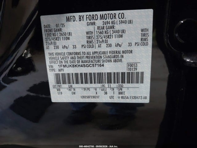 Aukcja sprzedaży 2025 Ford Explorer St-line, vin: 1FMUK8KH4SGC57164, numer aukcji: 46042788