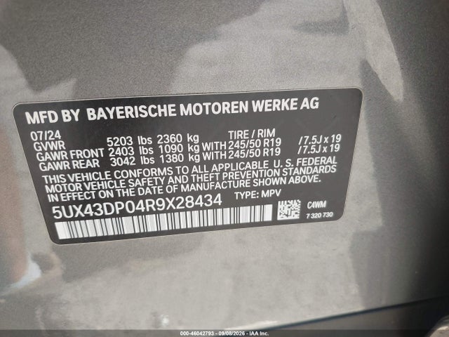 Aukcja sprzedaży 2024 Bmw X3 Sdrive30i, vin: 5UX43DP04R9X28434, numer aukcji: 46042793