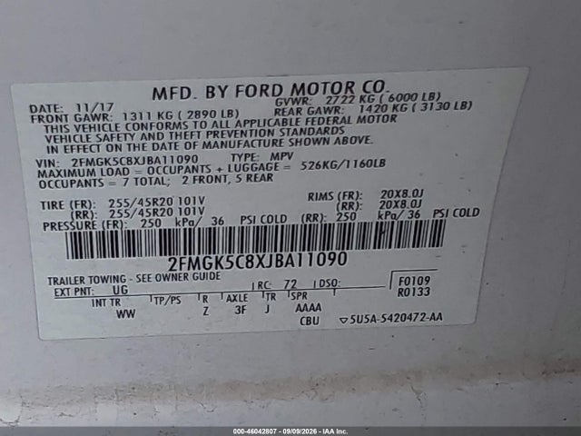 Ford FLEX SEL 2018 2FMGK5C8XJBA11090 Image 9
