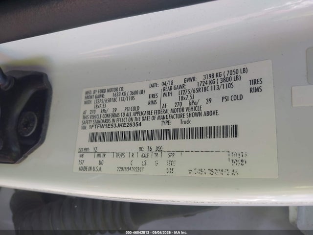 2018 Ford F-150 Xlt მანქანა იყიდება აუქციონზე, vin: 1FTFW1E53JKE26354, აუქციონის ნომერი: 46042813